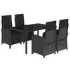 vidaXL 5 Piece Garden Dining Set with Cushions Black Poly Rattan