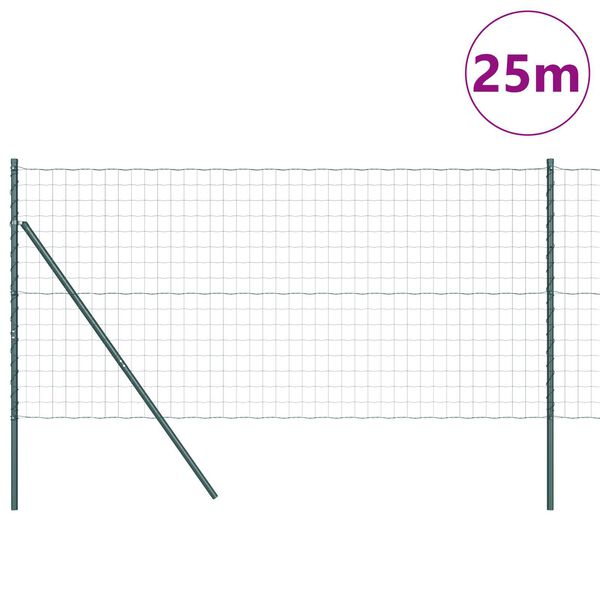 vidaXL Fence with Posts Green 1.2 x 25 m Steel