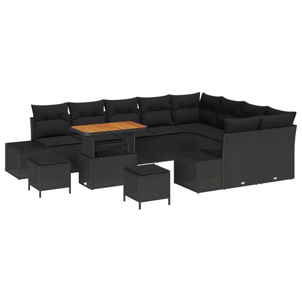 vidaXL Garden Sofa Set with Storage 12 pcs Black Poly rattan