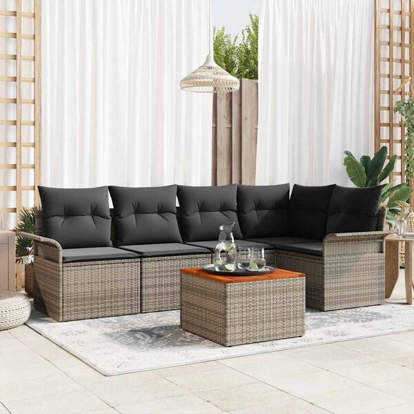 vidaXL Garden Sofa Set with Storage 6 pcs Grey Poly Rattan