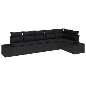 vidaXL Garden Sofa Set with Cushion 6 pcs Black Poly Rattan