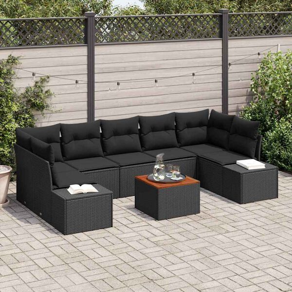 vidaXL Garden Sofa Set with Cushion 8 pcs Black Poly Rattan