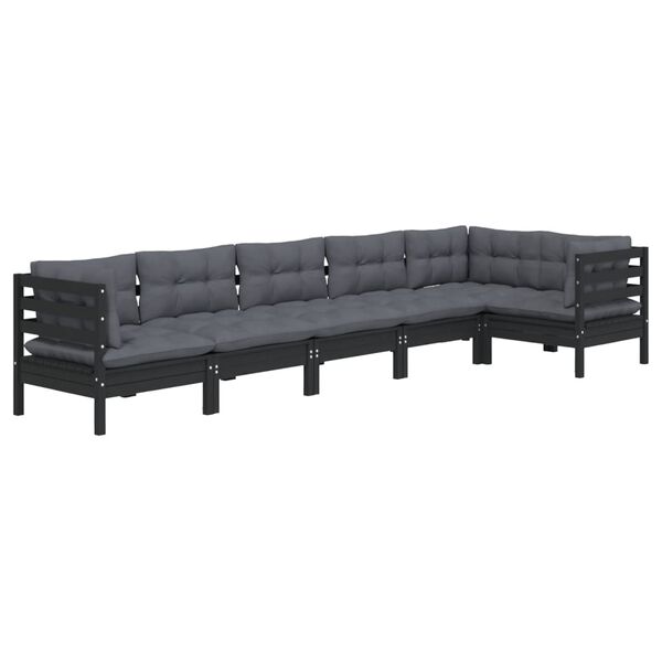 vidaXL 6 Piece Garden Lounge Set with Cushions Black Pinewood
