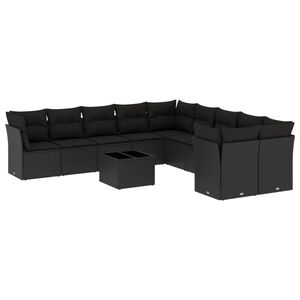 vidaXL 11 Piece Garden Sofa Set with Cushions Black Poly Rattan