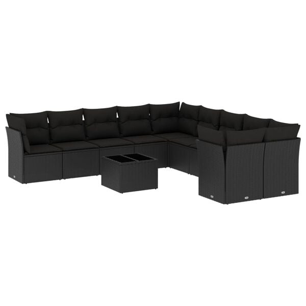 vidaXL 11 Piece Garden Sofa Set with Cushions Black Poly Rattan