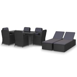vidaXL 9 Piece Garden Dining Set Poly Rattan Black