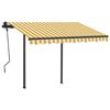 vidaXL Manual Retractable Awning with Posts 3x2.5 m Yellow and White