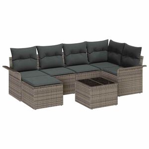 vidaXL Garden Sofa Set with Storage 7 pcs Grey Poly Rattan