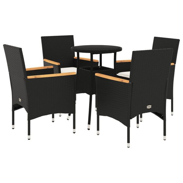 vidaXL 5 Piece Garden Dining Set with Cushions Black Poly Rattan and Glass