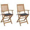 vidaXL Folding Chairs 2 pcs with Cushions Solid Acacia Wood