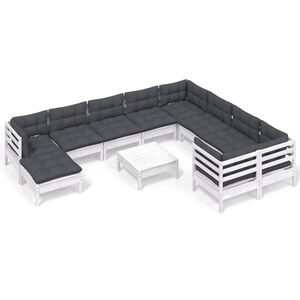 vidaXL 11 Piece Garden Lounge Set with Cushions White Pinewood