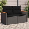 vidaXL Garden Sofa with Cushions 2-Seater Black Poly Rattan
