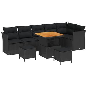 vidaXL Garden Sofa Set Height-Adjustable 9 pcs Black Poly Rattan
