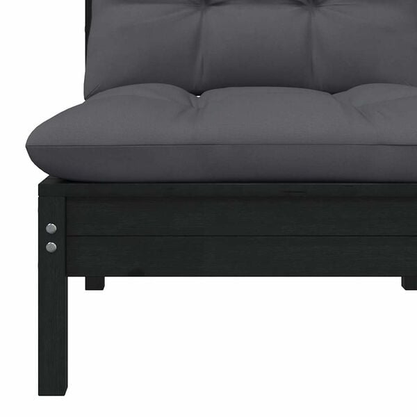 vidaXL Garden Middle Sofa with Cushions Black Solid Pinewood