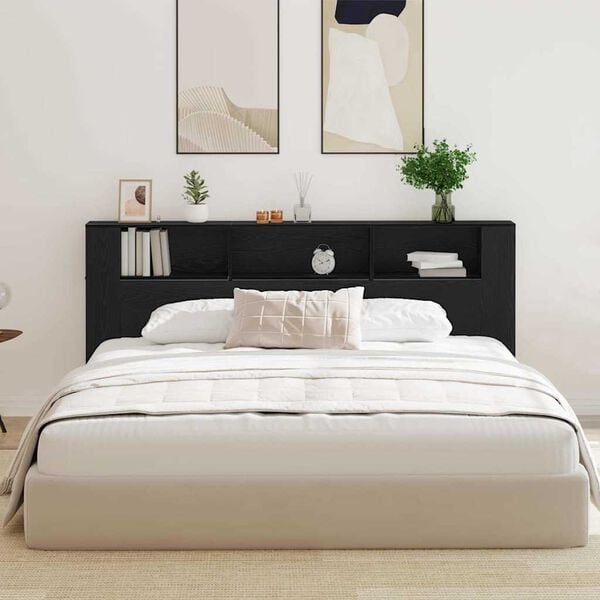 vidaXL Headboard Cabinet with Shelf Black Oak 220 x 18.5 x 102.5 cm