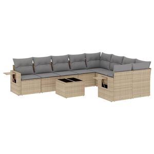 vidaXL 10 Piece Garden Sofa Set with Cushions Beige Poly Rattan