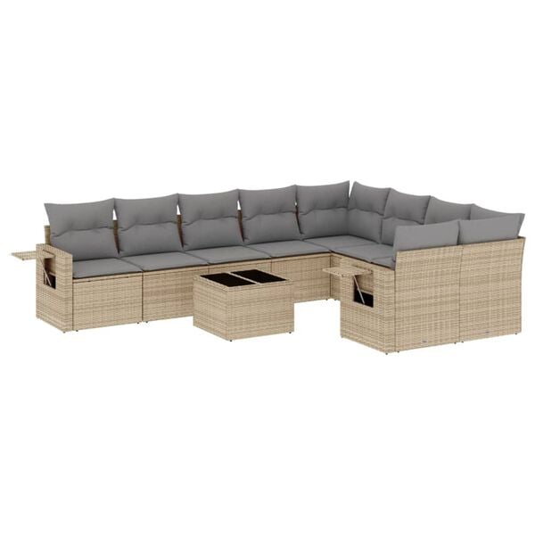 vidaXL 10 Piece Garden Sofa Set with Cushions Beige Poly Rattan