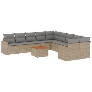 vidaXL 11 Piece Garden Sofa Set with Cushions Beige Poly Rattan