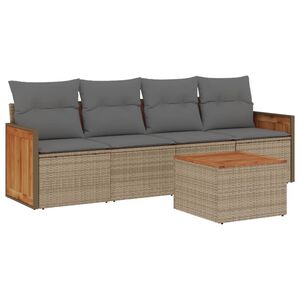 vidaXL 5 Piece Garden Sofa Set with Cushions Beige Poly Rattan
