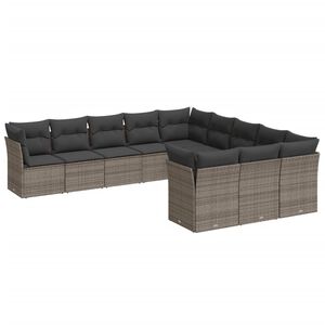 vidaXL 11 Piece Garden Sofa Set with Cushions Grey Poly Rattan