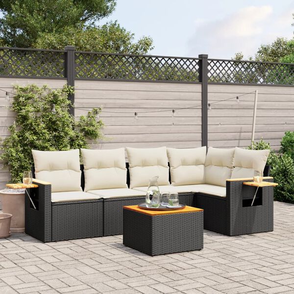 vidaXL 6 Piece Garden Sofa Set with Cushions Black Poly Rattan