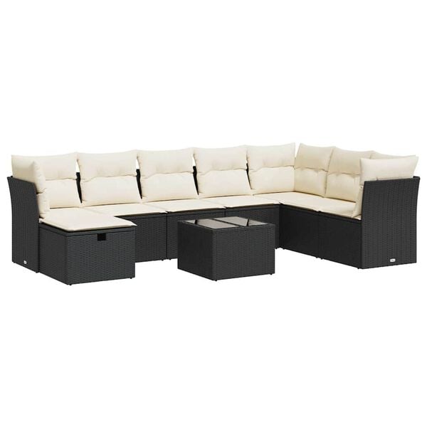 vidaXL 9 Piece Garden Sofa Set with Cushions Black Poly Rattan