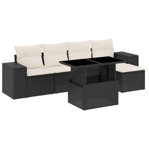 vidaXL 6 Piece Garden Sofa Set with Cushions Black Poly Rattan
