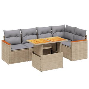 vidaXL 6 Piece Garden Sofa Set with Cushions Beige Poly Rattan