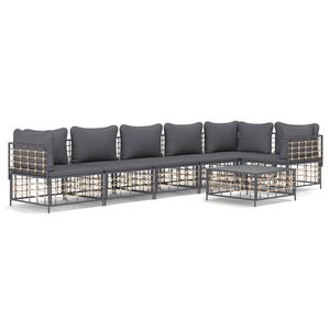 vidaXL 7 Piece Garden Lounge Set with Cushions Anthracite Poly Rattan