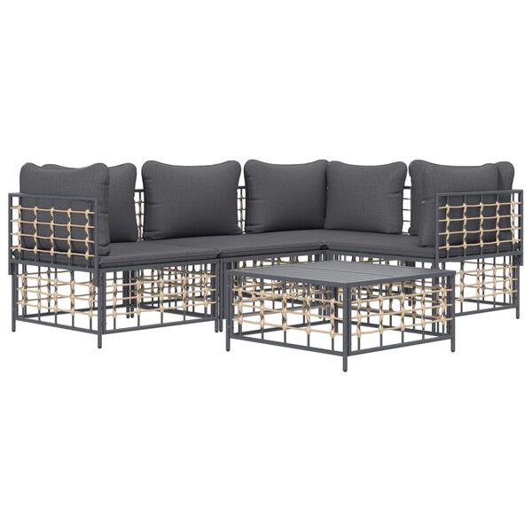 vidaXL 5 Piece Garden Lounge Set with Cushions Anthracite Poly Rattan