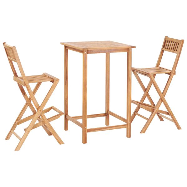 vidaXL 3 Piece Bar Set Solid Teak Wood