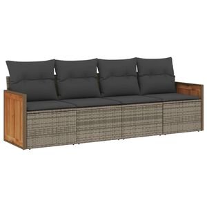 vidaXL 4 Piece Garden Sofa Set with Cushions Grey Poly Rattan