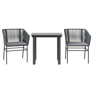 vidaXL 3 Piece Garden Dining Set with Cushions Black Poly Rattan Glass
