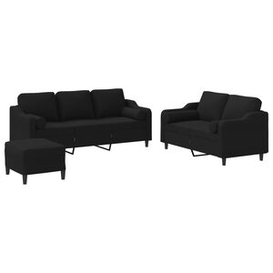 vidaXL 3 Piece Sofa Set with Pillows Black Fabric