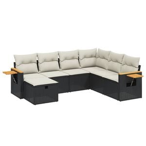 vidaXL 7 Piece Garden Sofa Set with Cushions Black Poly Rattan