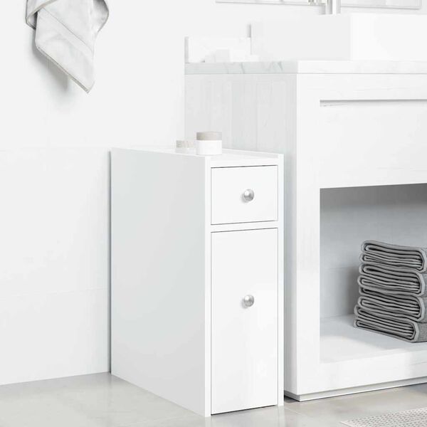 vidaXL Narrow Bathroom Cupboard with Wheels White Engineered Wood