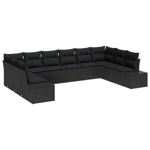 vidaXL Garden Sofa Set with Cushion 10 pcs Black Poly Rattan