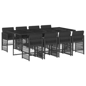 vidaXL 9 Piece Garden Dining Set with Cushions Black Poly Rattan