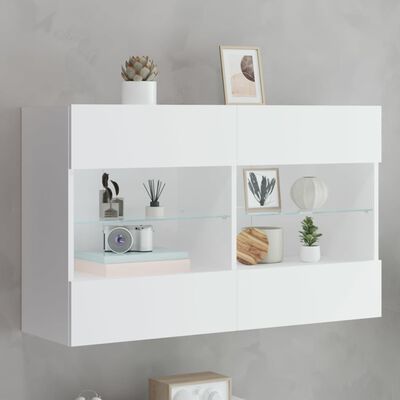 vidaXL TV Wall Cabinet with LED Lights White 98.5x30x60.5 cm