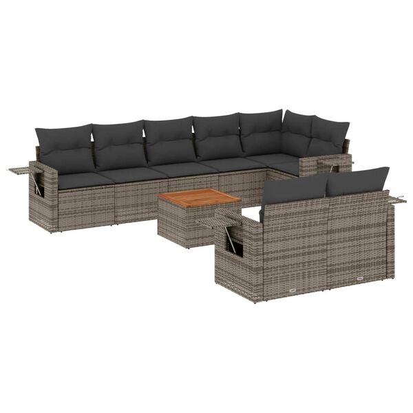 vidaXL 9 Piece Garden Sofa Set with Cushions Grey Poly Rattan