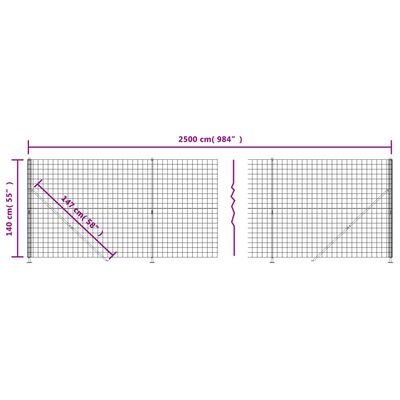 vidaXL Wire Mesh Fence with Flange Anthracite 1.4x25 m