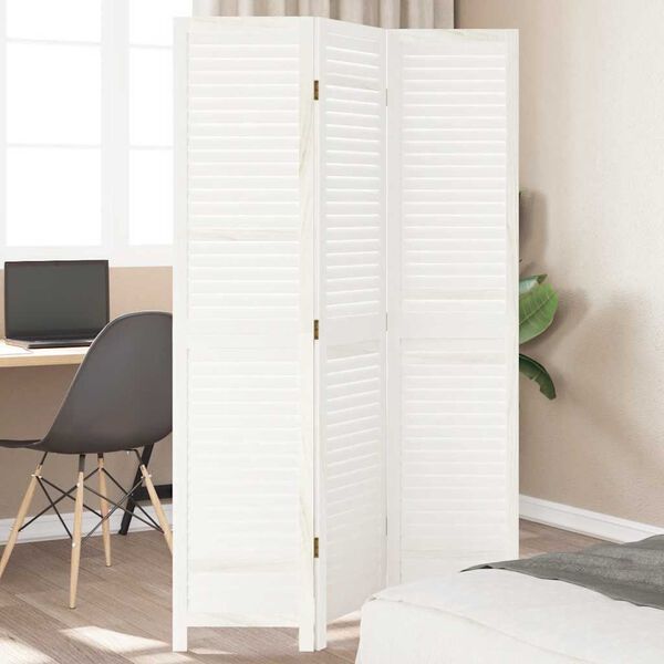 vidaXL Room Divider 3 Panels White Solid Wood Paulownia