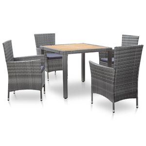 vidaXL 5 Piece Outdoor Dining Set with Cushions Poly Rattan Grey