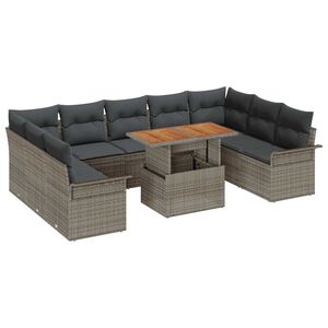 vidaXL Garden Sofa Set with Storage 10 pcs Grey Poly rattan