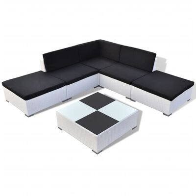 vidaXL 6 Piece Garden Lounge Set with Cushions Poly Rattan White