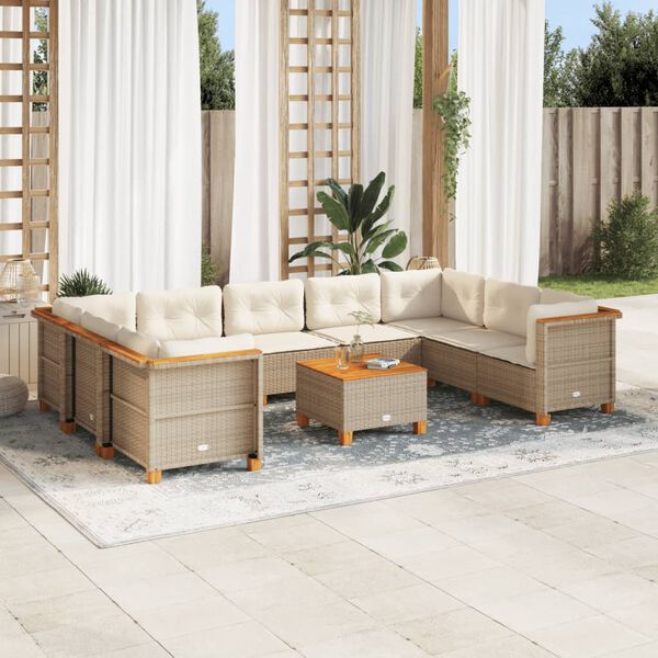vidaXL 10 Piece Garden Sofa Set with Cushions Beige Poly Rattan