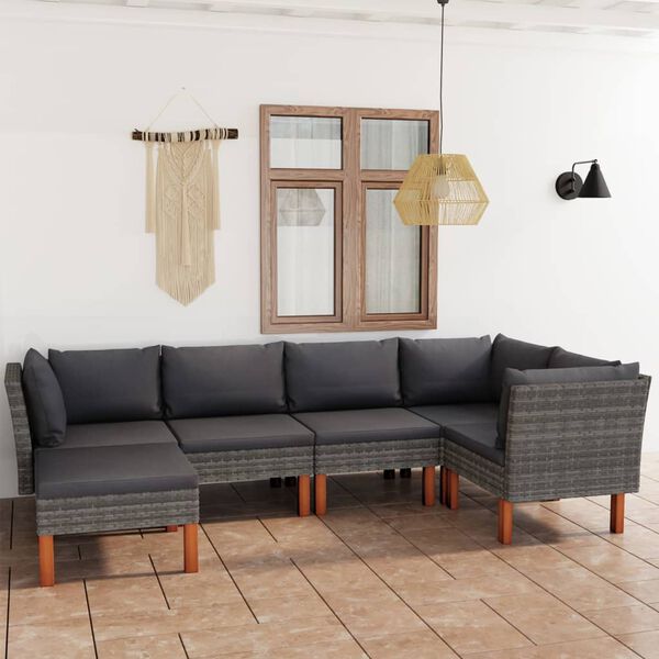 vidaXL 6 Piece Garden Lounge Set with Cushions Poly Rattan Grey
