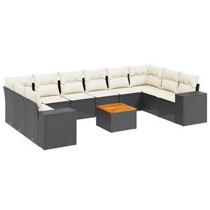 vidaXL 11 Piece Garden Sofa Set with Cushions Black Poly Rattan