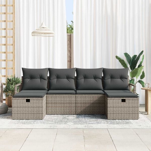 vidaXL Garden Sofa Set with Cushion 6 pcs Grey Poly rattan