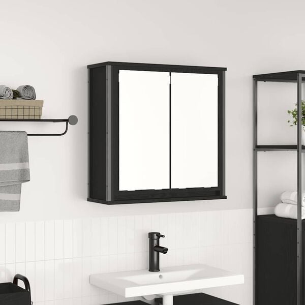 vidaXL Bathroom Wall Cabinet with Mirror Black Oak 60x21x60 cm